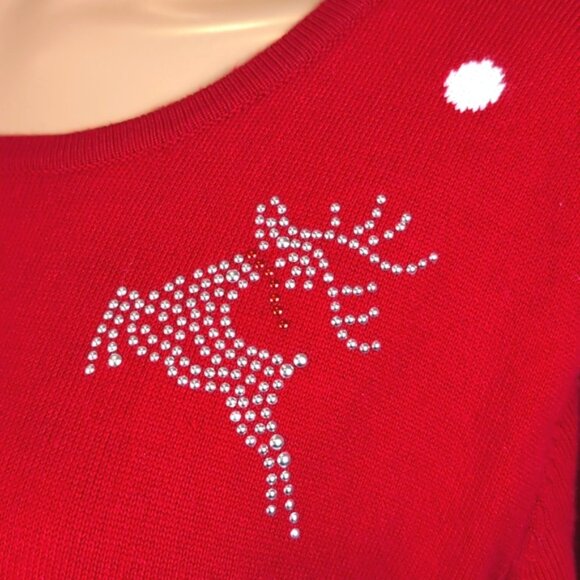 Vintage La Madonna Reindeer Christmas Sweater Studded Snowflake Festive Holiday - Picture 6 of 12
